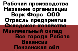 Рабочий производства › Название организации ­ Ворк Форс, ООО › Отрасль предприятия ­ Складское хозяйство › Минимальный оклад ­ 27 000 - Все города Работа » Вакансии   . Пензенская обл.,Мокшанский р-н